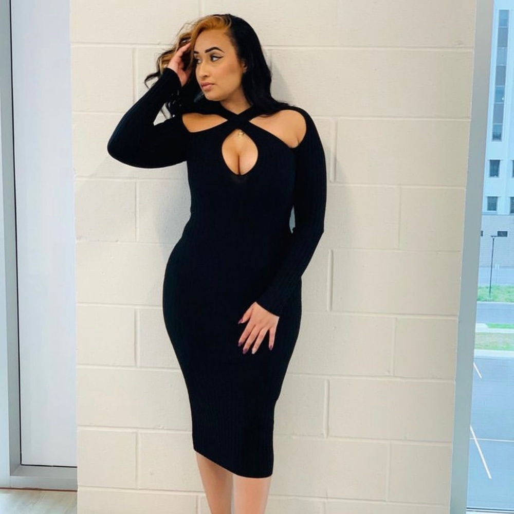 Cross Long Sleeve Midi Dress